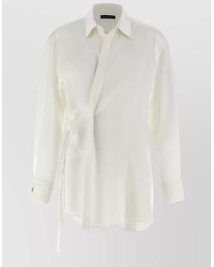 Balenciaga Collared Asymmetric Long Sleeve Wrap Shirt - White