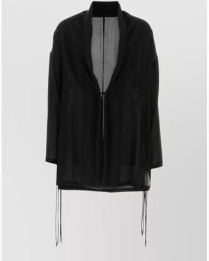 Yohji Yamamoto Silk Kimono Jacket Sheer Drawstring Waist - Black