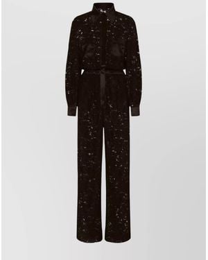 Dolce & Gabbana Silk Lace-Trim Long-Sleeve Straight-Leg Jumpsuit - Black