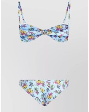 Dolce & Gabbana Floral Bikini Set Bandeau Top Bottom - Blue