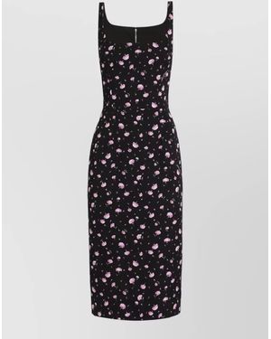 Dolce & Gabbana Floral Sheath Dress Back Slit - White