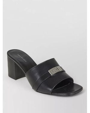 Tory Burch Block Heel Metallic Accent Open Toe Mules - Black