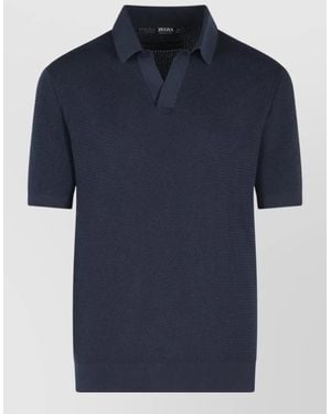 ZEGNA Polo Shirt Premium Cotton Open Collar - Blue