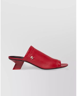 Courreges Lamb Leather Wet Stretch Peep Toe Mules - Red