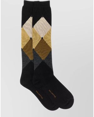 Ballantyne Ribbed Argyle Knee Socks - Black