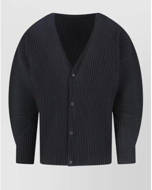 Homme Plissé Issey Miyake Knitwear Jumper V Neck Long Sleeves - Blue