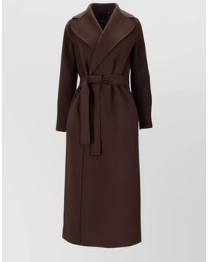 Max Mara Long Coat Belted Waist Notched Lapels - Brown
