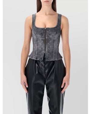 Marine Serre Denim Moon-Print Bustier Top - Blue