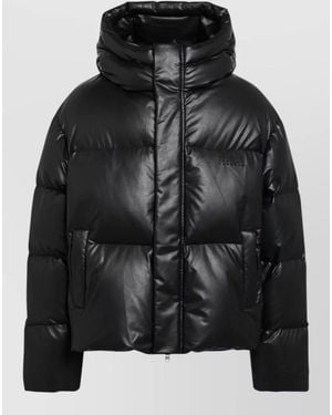 MM6 by Maison Margiela Hooded Padded Jacket Quilted Texture Pockets - Black