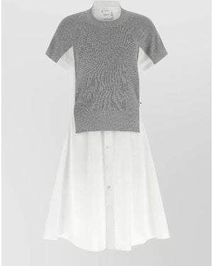 Sacai Hybrid Cotton Midi Dress - Gray