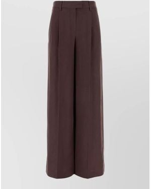 Brunello Cucinelli Viscose Blend Wide Leg Tailored Pant - Brown