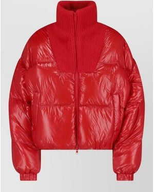 DIESEL Cropped Padded Coat High Collar Ribbed Hem - Red