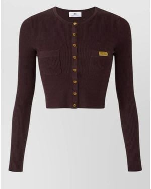 Elisabetta Franchi Knitwear Long Sleeves Ribbed Texture Front Pockets - Purple