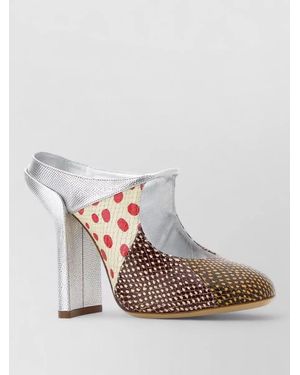 Dries Van Noten Leather Mules Mixed Patterns Open Back - White