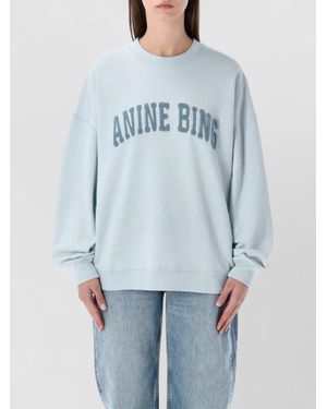 Anine Bing Cotton Oversized Logo-Print Sweatshirt - Blue