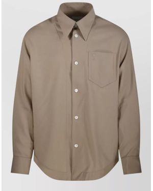 Ami Paris Wool Wide Long Sleeve Shirt - Natural