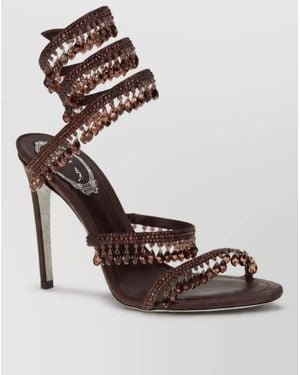 Rene Caovilla Silk Rhinestone-Embellished Stiletto Sandals - Multicolor