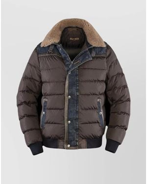 Moorer Denim Trimmed Shearling Collar Padded Jacket - Grey