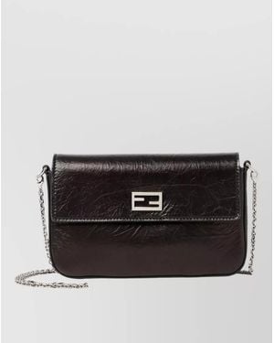 Fendi Tube Wallet Chain Shoulder Strap Flap - Black