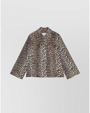 Ganni Leopard Print Denim Jacket - Multicolour