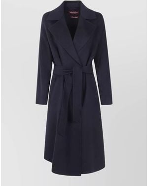 Max Mara Mst Cles Coat Belted Waist Long Lapels - Blue