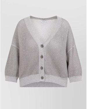 Peserico Tricot Cardigan Long Sleeves V Neckline - Grey