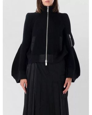 Sacai Wool Ribbed High-Neck Zip Bomber Jacket - Black