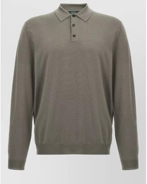 Zanone Wool Knit Polo Shirt Ribbed Collar Hem - Gray
