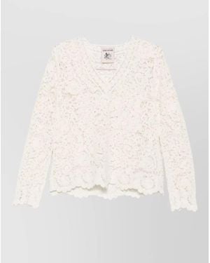 Semicouture Calanthe Lace Knit V Neck Jumper - Natural