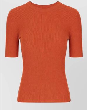 P.A.R.O.S.H. Crew Neck Ribbed Texture Short Sleeve Top - Orange
