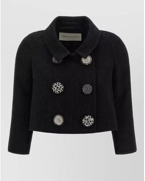 Dries Van Noten Vipa Cropped Blazer Collared Floral Texture - Black