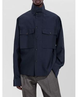 Bottega Veneta Silk Cotton High-Neck Relaxed-Fit Shirt Jacket - Blue