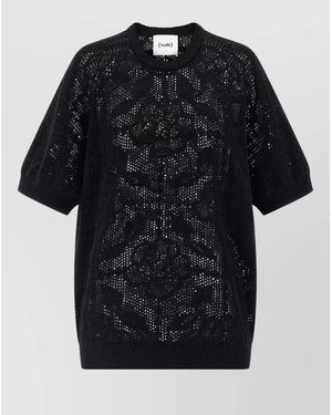 Nude Cotton Sweater Crew Neck Lace Pattern - Black