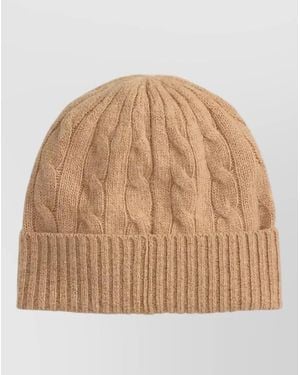 Ralph Lauren Cable Knit Beanie Hat Ribbed Cuff - Natural