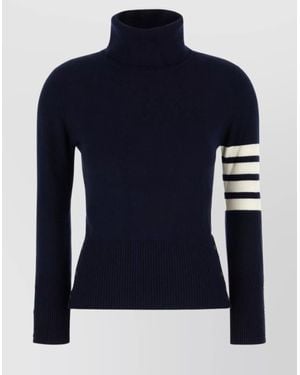 Thom Browne Cashmere Sweater With Ribbed Texture And Turtleneck - Blue