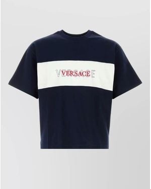 Versace Cotton Crew Neck T Shirt Colour Block - Blue