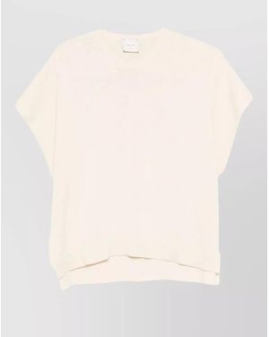 Alysi Cotton Crew Neck Top Short Sleeves - Natural