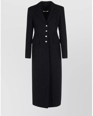 Alessandra Rich Wool Blend Coat Button Detailing - Black