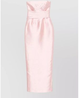 Solace London Ingrid Strapless Satin Midi Dress - Pink