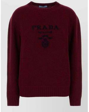 Prada Wool Blend Crew Neck Knit Sweater - Red