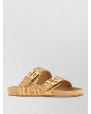 Tory Burch Raffia Double Strap Flat Sole Slippers - Natural
