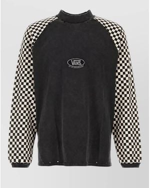 Vans Cotton Oversized Checkerboard-Print Long-Sleeve T-Shirt - Black