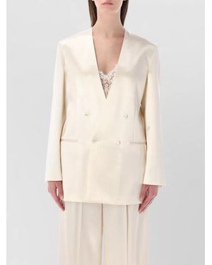 Alberta Ferretti Satin Double-Breasted Blazer - Natural