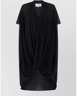 MM6 by Maison Margiela Asymmetric Draped V-Neck Short-Sleeve Dress - Black