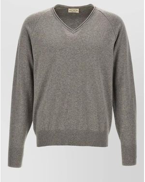 Ma'ry'ya Cotton V-Neck Long-Sleeve Jumper - Grey