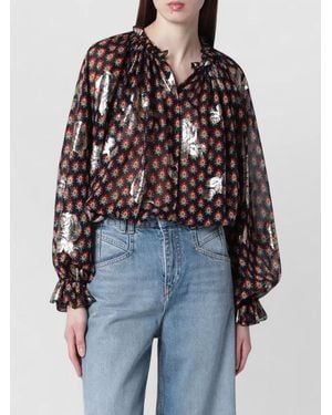 Etro Long Sleeve V Neck Sheer Floral Top - Multicolour