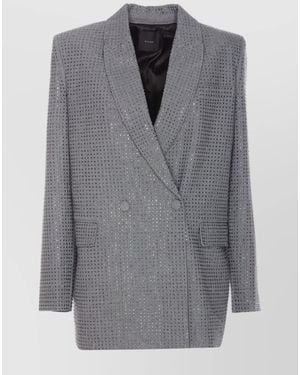 Pinko Crystal Embellished Double-Breasted V-Neck Jacket - Grey