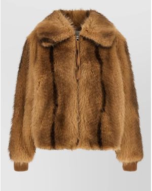 Nude Faux Fur Bomber Jacket - Brown