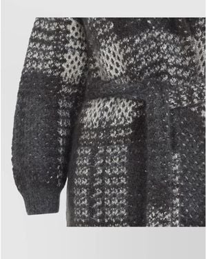 Brunello Cucinelli Mohair Macrocheck Belted Oversized Coat - Grey
