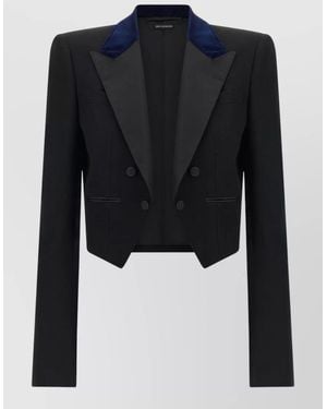 Tom Ford Tailored Blazer Cropped Velvet Collar Buttons - Blue